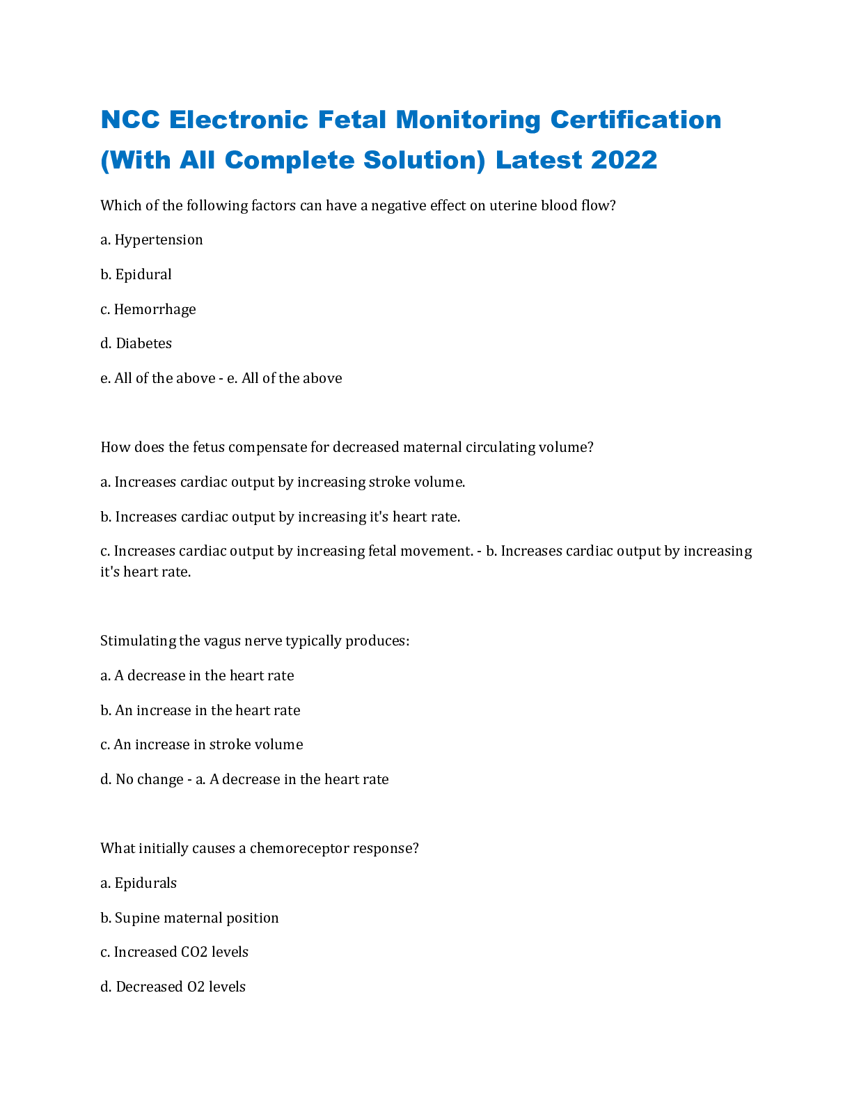 Preview image for NCC Electronic Fetal Monitoring Certification (With All Complete Solution) Latest 2022